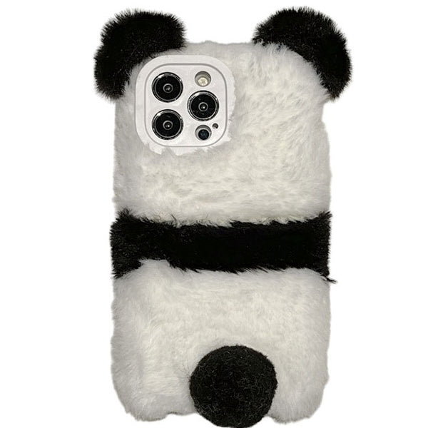 Warm black and white plush panda phone case