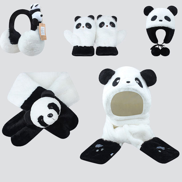 A three-piece set (panda gloves, scarf, and hat)