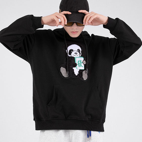 Panda print black hoodie
