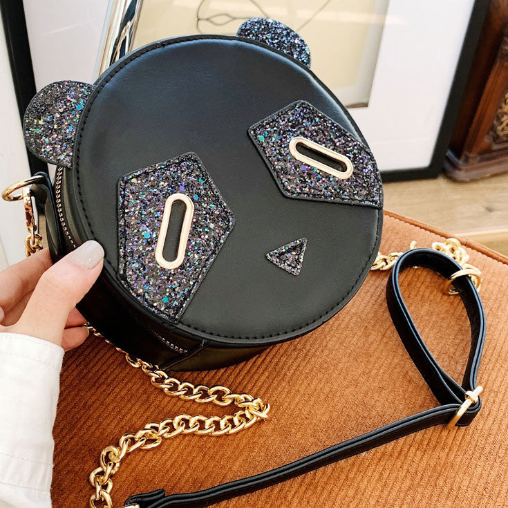 Sequin Chain  Shoulder Round leather book bags