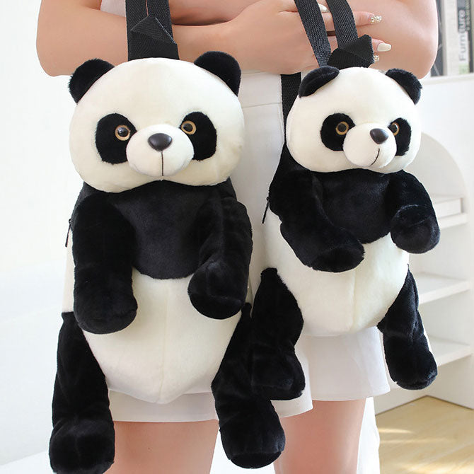Shoulder Black and White Panda Backpack with Plush
