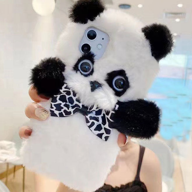 Bow Tie Plush Panda Phone Case Protective Cell Phone Case
